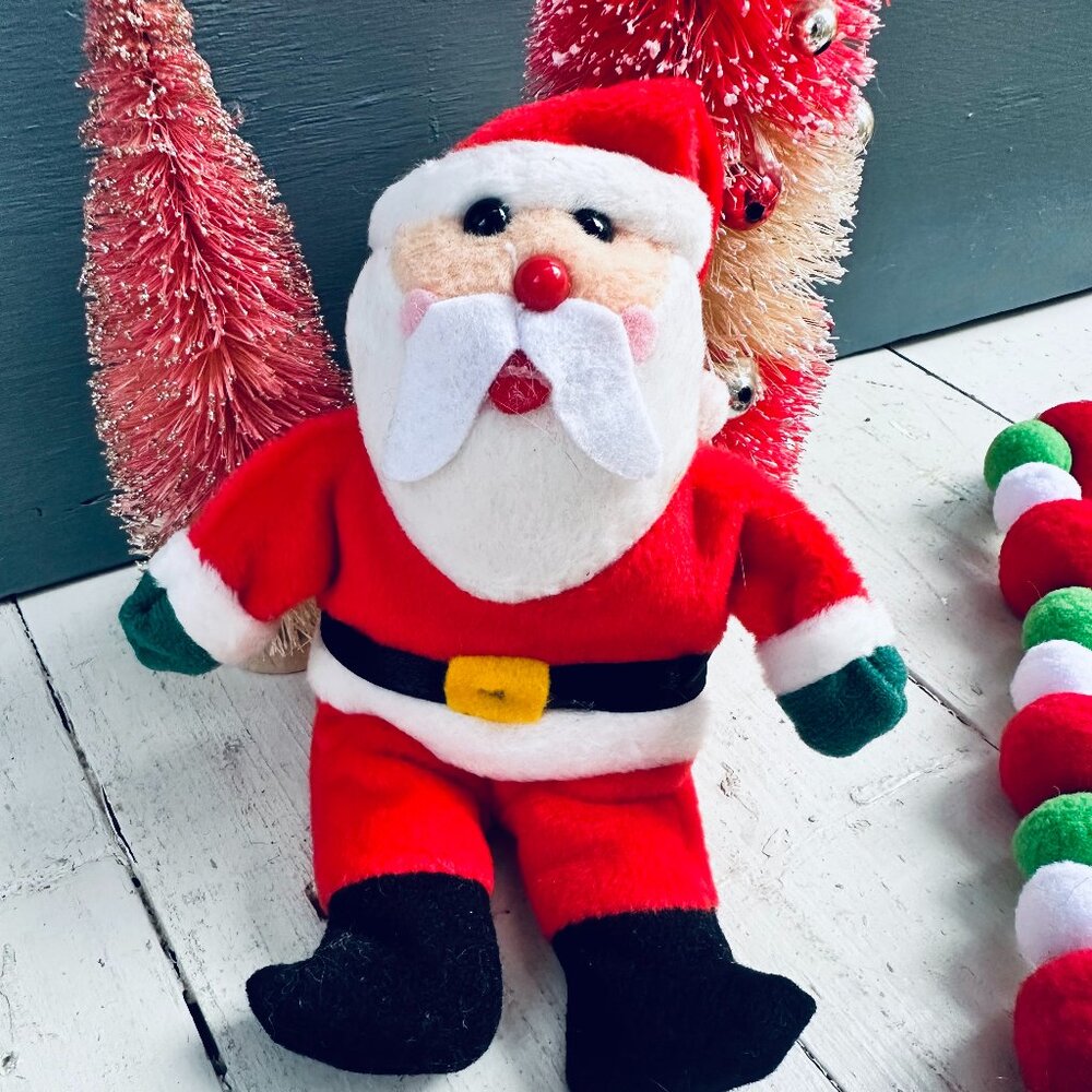 Vintage Plush Santa Bean Bag Doll Shelf Sitter Christmas Holiday Decor 7"